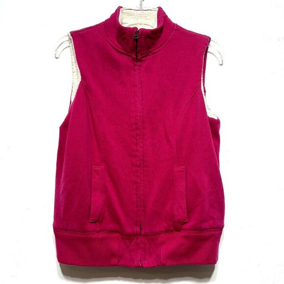 Old Navy Vest Sherpa Lined Pink Winter Layer Zip Up Warm Womens sz Medium - Picture 1 of 5